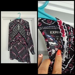 Express Black and Red Geometric Dress